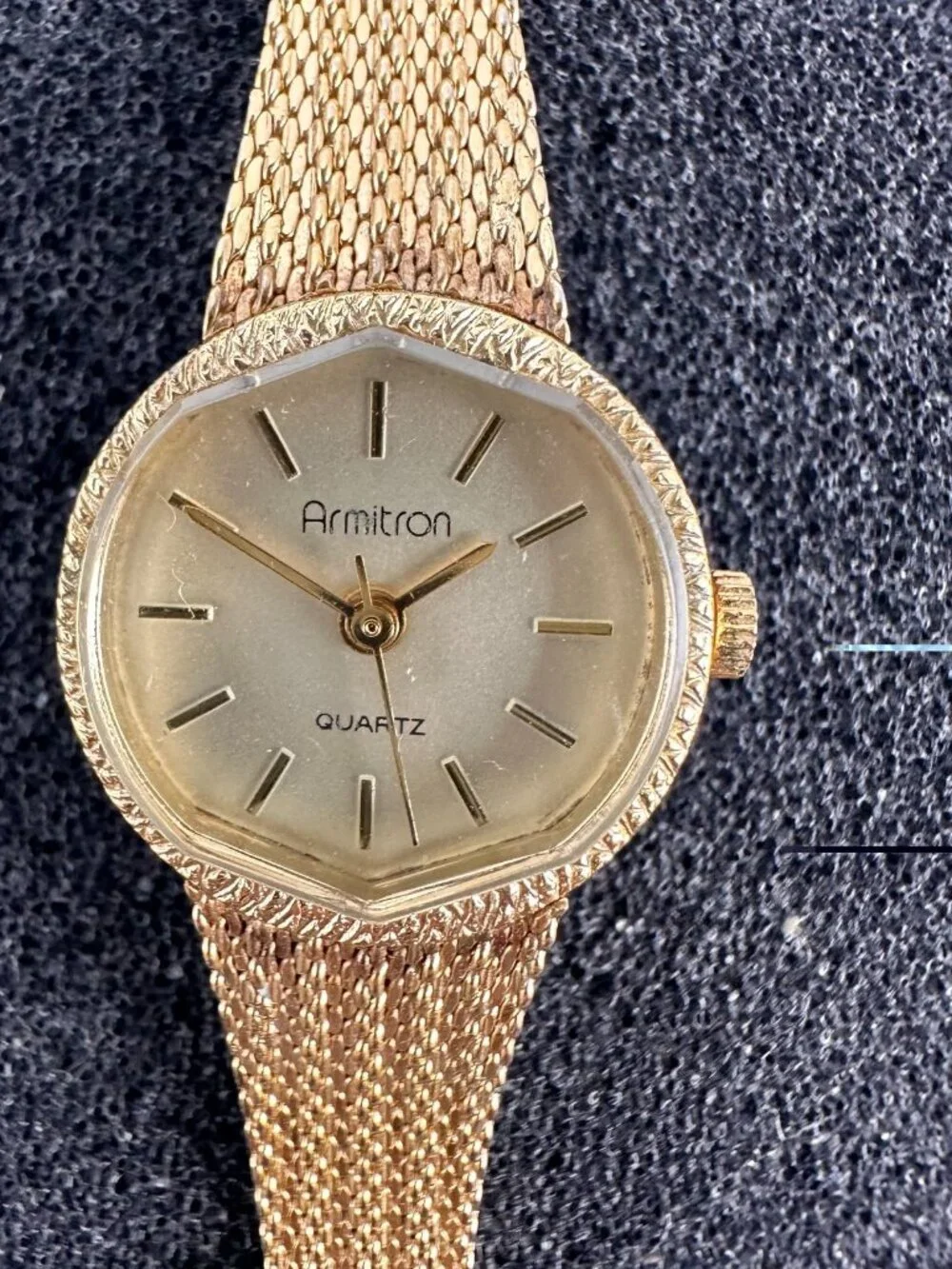 Vintage Armitron Watch Women Gold Tone Small Dial 17MM New Battery 7.5 Inch